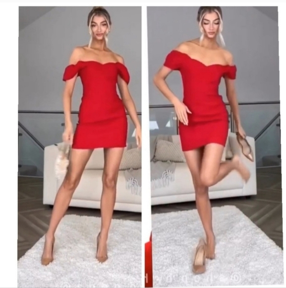 ZARA sweetheart neckline mini dress red off the shoulder. Size Small - Picture 6 of 16